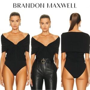BRANDON MAXWELL Jersey Off The Shoulder Draped Bodysuit in Black sz 6 1395$